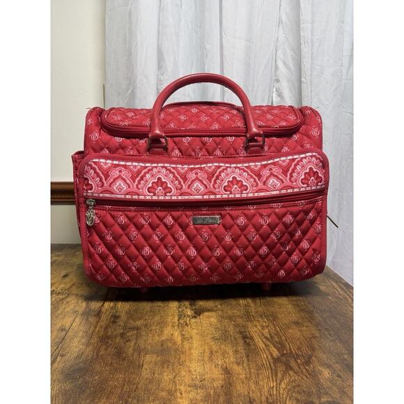 Vera Bradley Handbags - Vintage RARE Vera Bradley RED Rolling Carry On Luggage Tote Duffle Bag 17x15x9